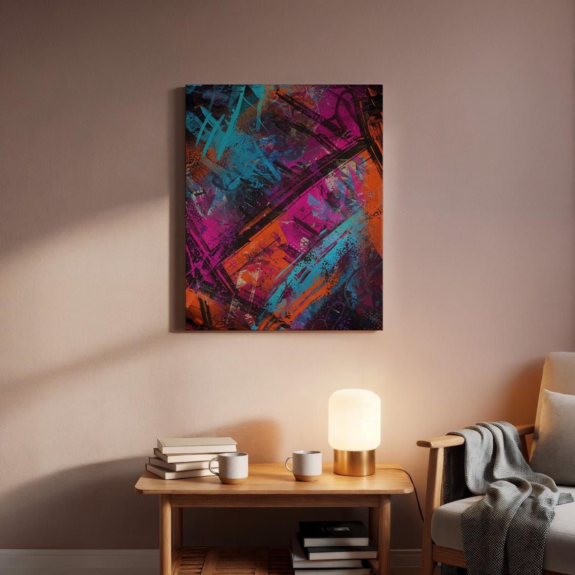 Vibrant Graffiti Abstract Pink Cyan Modern Street Art Poster - Image 2