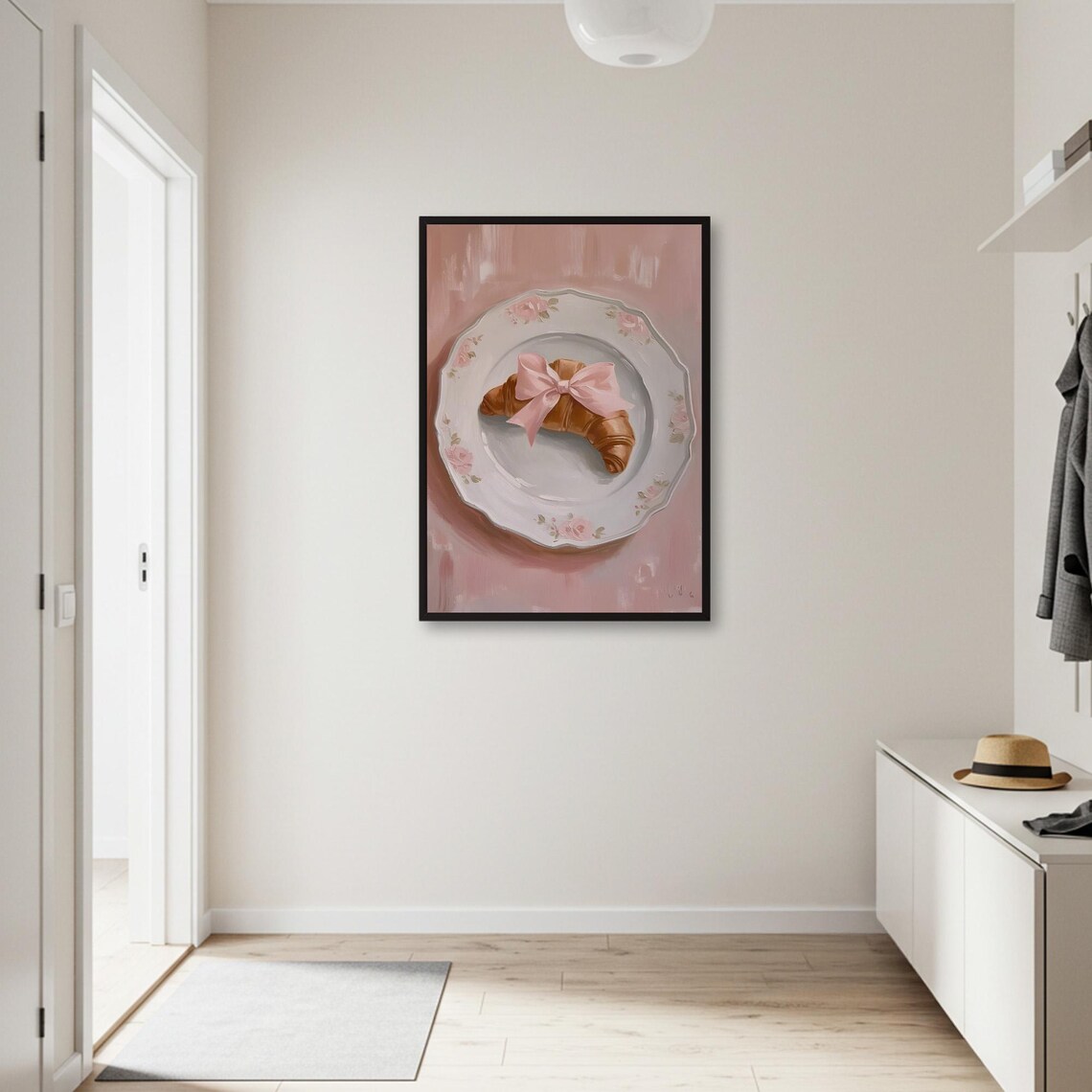 Croissant With Pink Ribbon, Cute Kitchen Decor - Image 3