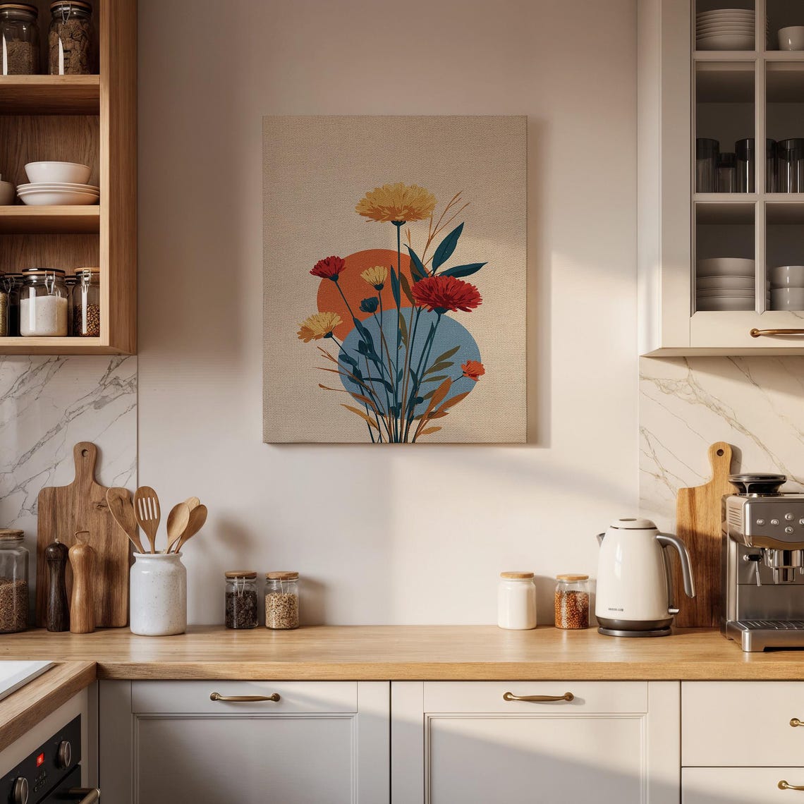 Retro Floral Bouquet Graphic Mid Century Modern Sun Wall Poster - Image 4
