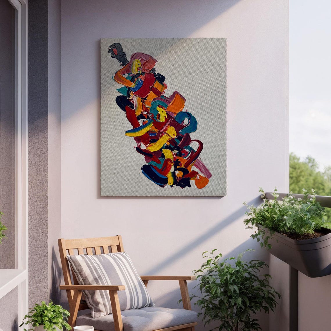 Colorful Gestural Brushstrokes in Red Orange and Blue Art Poster - Image 2