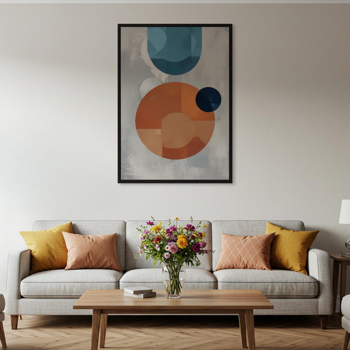 Terracotta and Teal Circles Mid Century Geometric Abstract Poster - Image 5