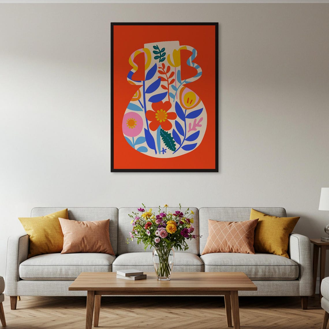 Colorful Floral Vase Bold Orange Abstract Modern Still Life Poster - Image 2