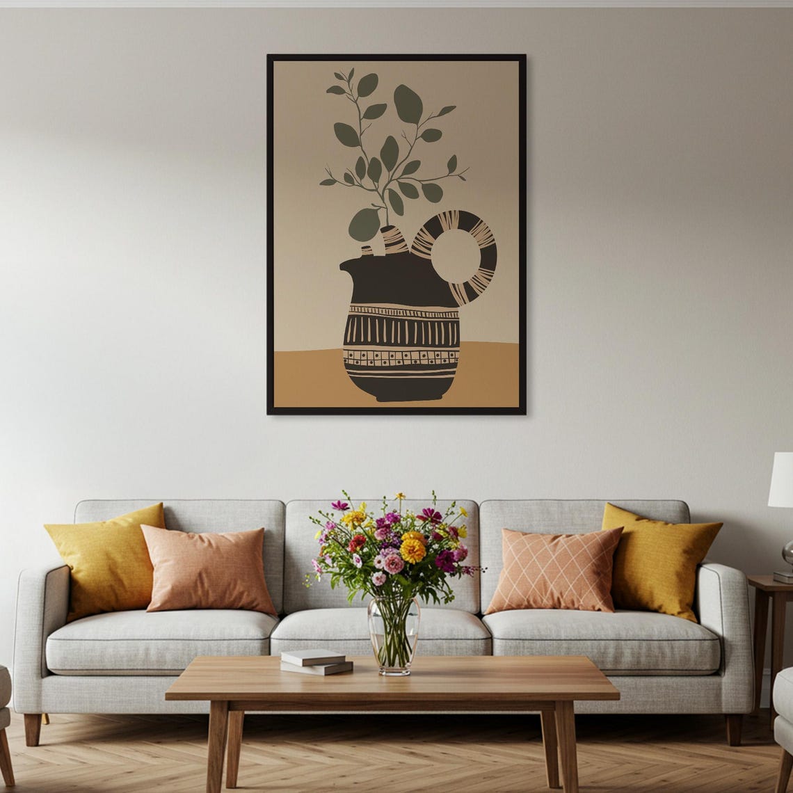 Boho Patterned Vase With Olive Branches Modern Abstract Poster - Image 2