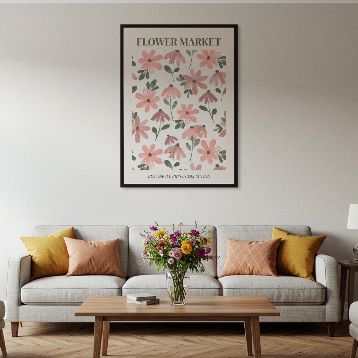 Flower Market Pink Daisy Watercolor Botanical Collection Poster - Image 2