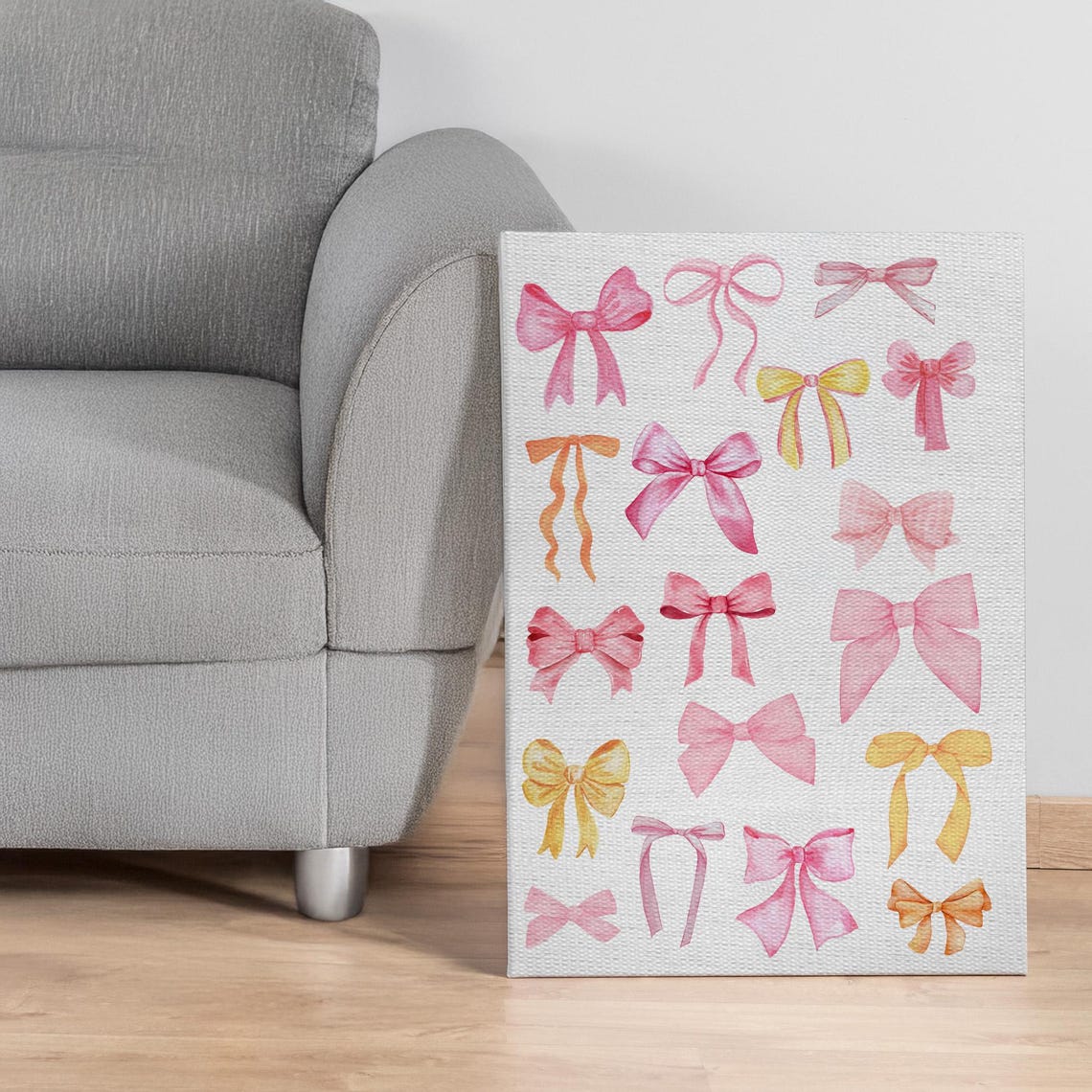 Pastel Pink Bow Watercolor Pattern Girly Ribbon Wall Decor Art Poster