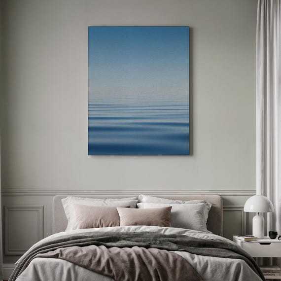Calm Seascape Abstract Blue Horizon Art Framed Minimalist Print Serene Ocean Canvas Peaceful Office Decor Zen Coastal Wall