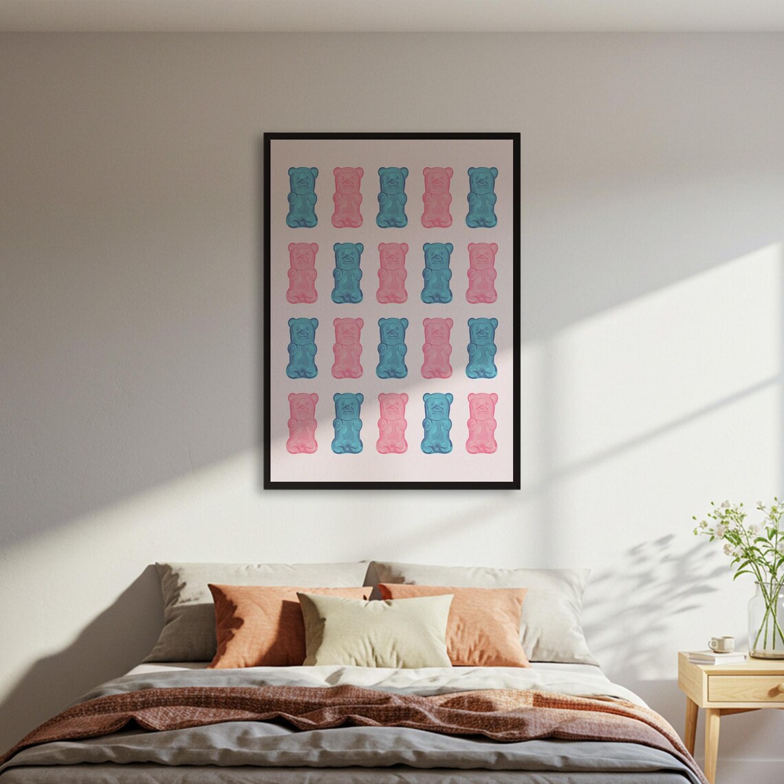 Gummy Bear Poster Print, Pop Art Candy Grid Decor