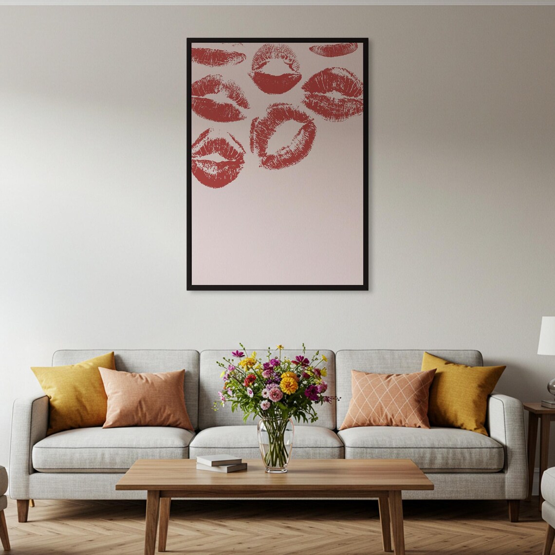 Red Lipstick Kiss Marks Romantic Pink Fashion Beauty Glam Poster - Image 2