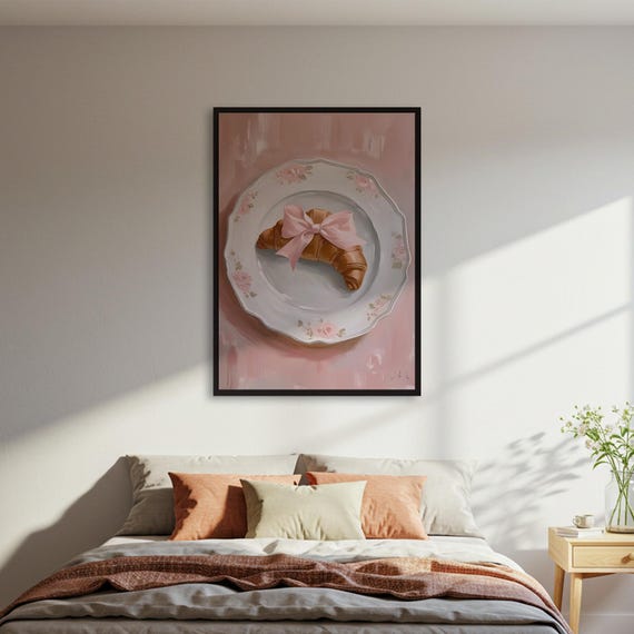 Croissant With Pink Ribbon, Cute Kitchen Decor