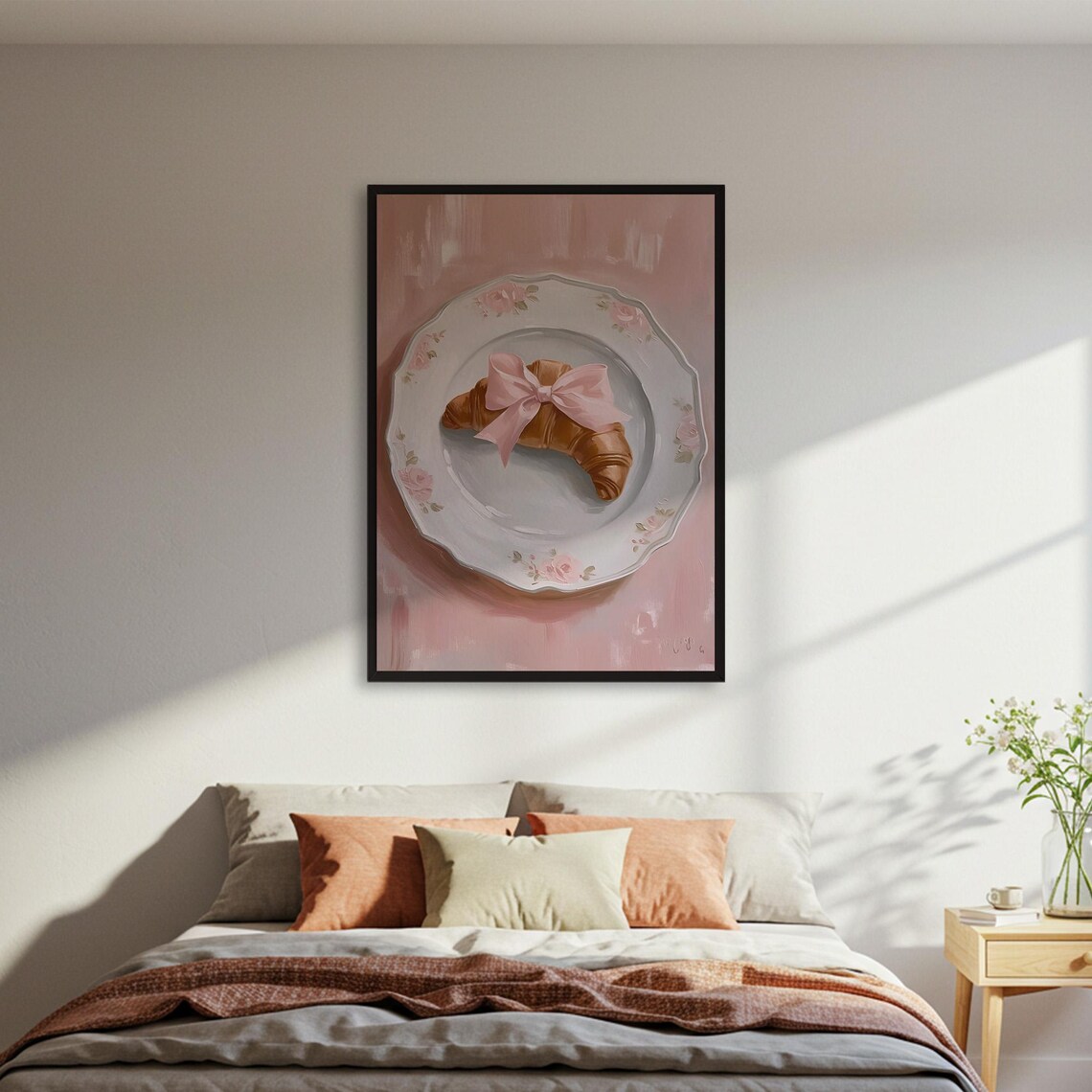 Croissant With Pink Ribbon, Cute Kitchen Decor
