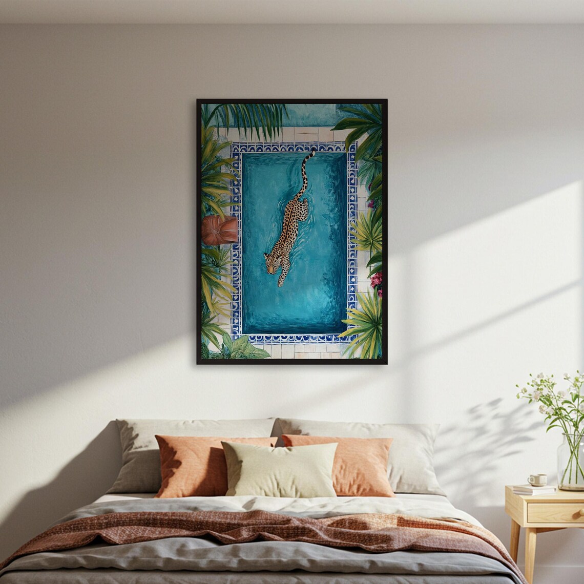 Leopard In Pool, Tropical Animal Decor Print