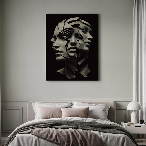 Shattered Stone Sculpture Face Fragment Dark Surreal Gothic Art Poster