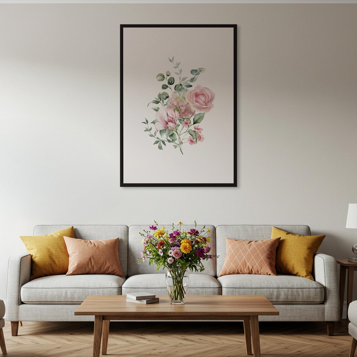 Pink Rose Watercolor Bouquet Floral Botanical Romantic Art Poster - Image 2