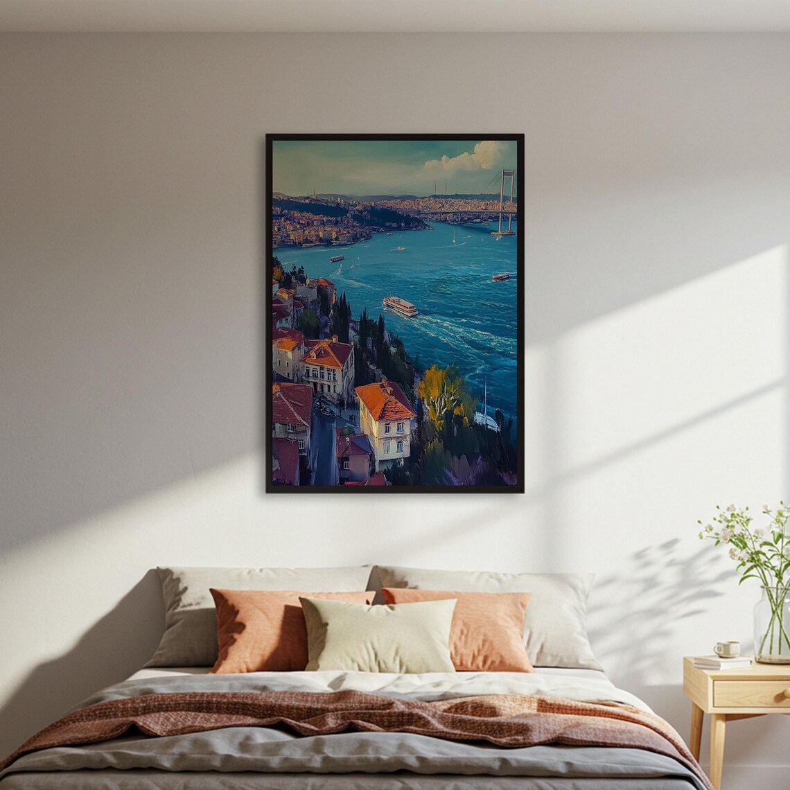 Istanbul Bosphorus Strait Vibrant Cityscape Ferries Painting Poster