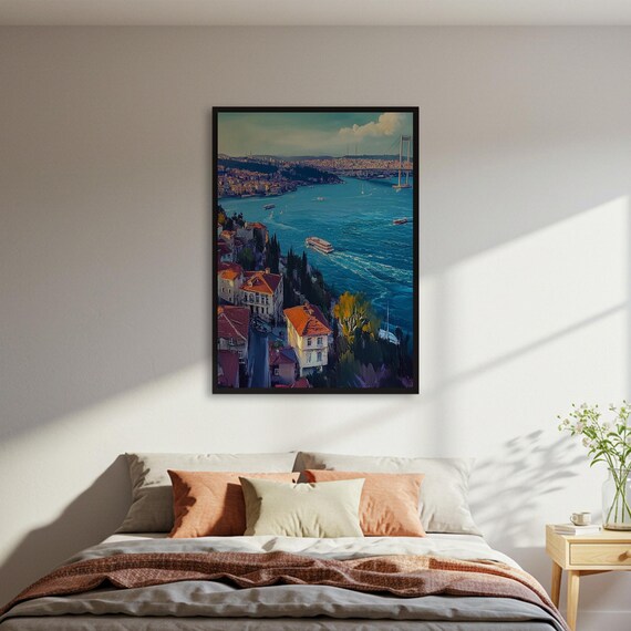Istanbul Bosphorus Strait Vibrant Cityscape Ferries Painting Poster