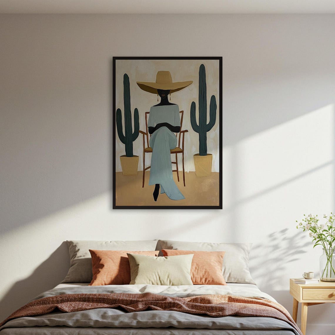 Woman Wide Brim Hat Cactus Desert Modern Figurative Boho Art Poster