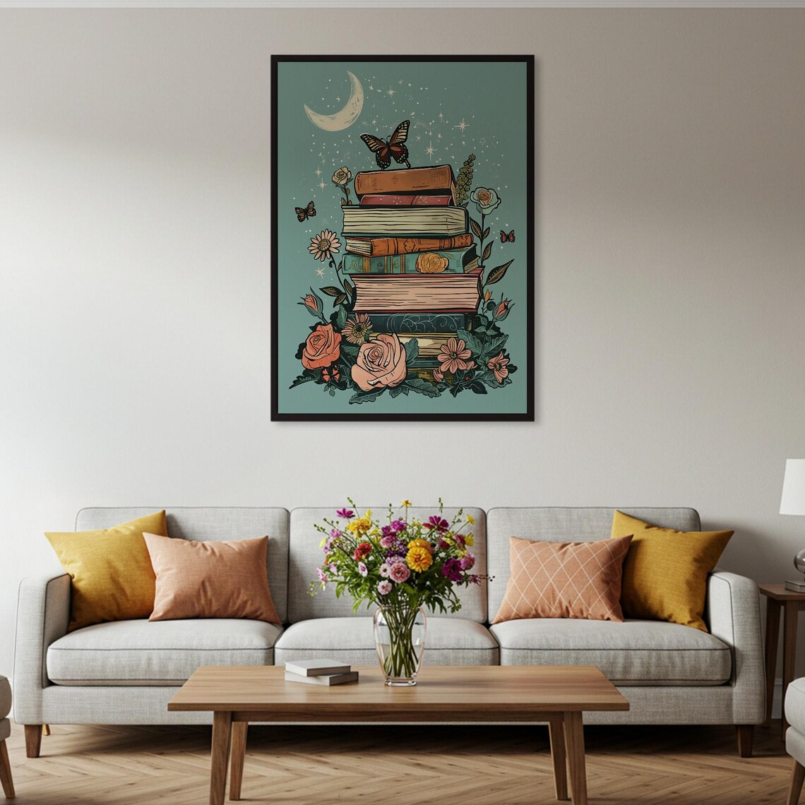 Stack Of Books And Flowers, Reading Nook Art Print - Image 4