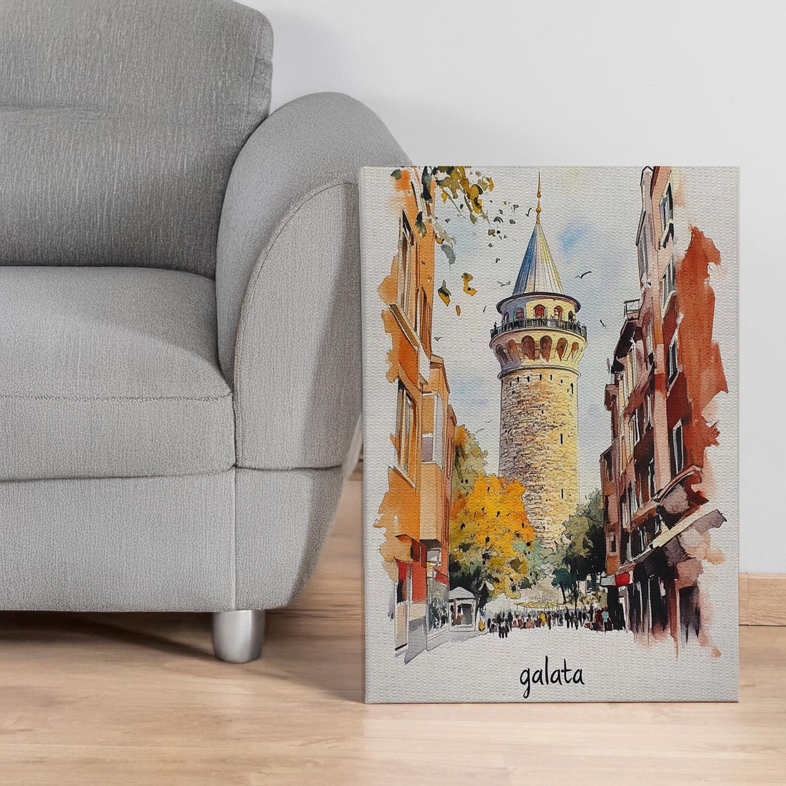 Galata Tower Istanbul Old Street Scene Watercolor Travel Poster