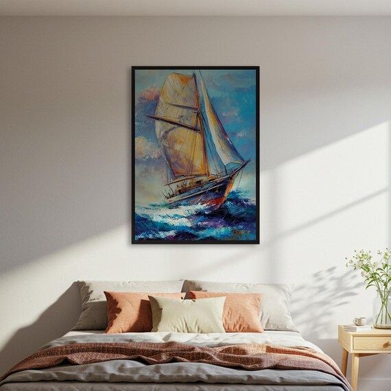 Sailboat Painting, Impressionist Seascape Art Print