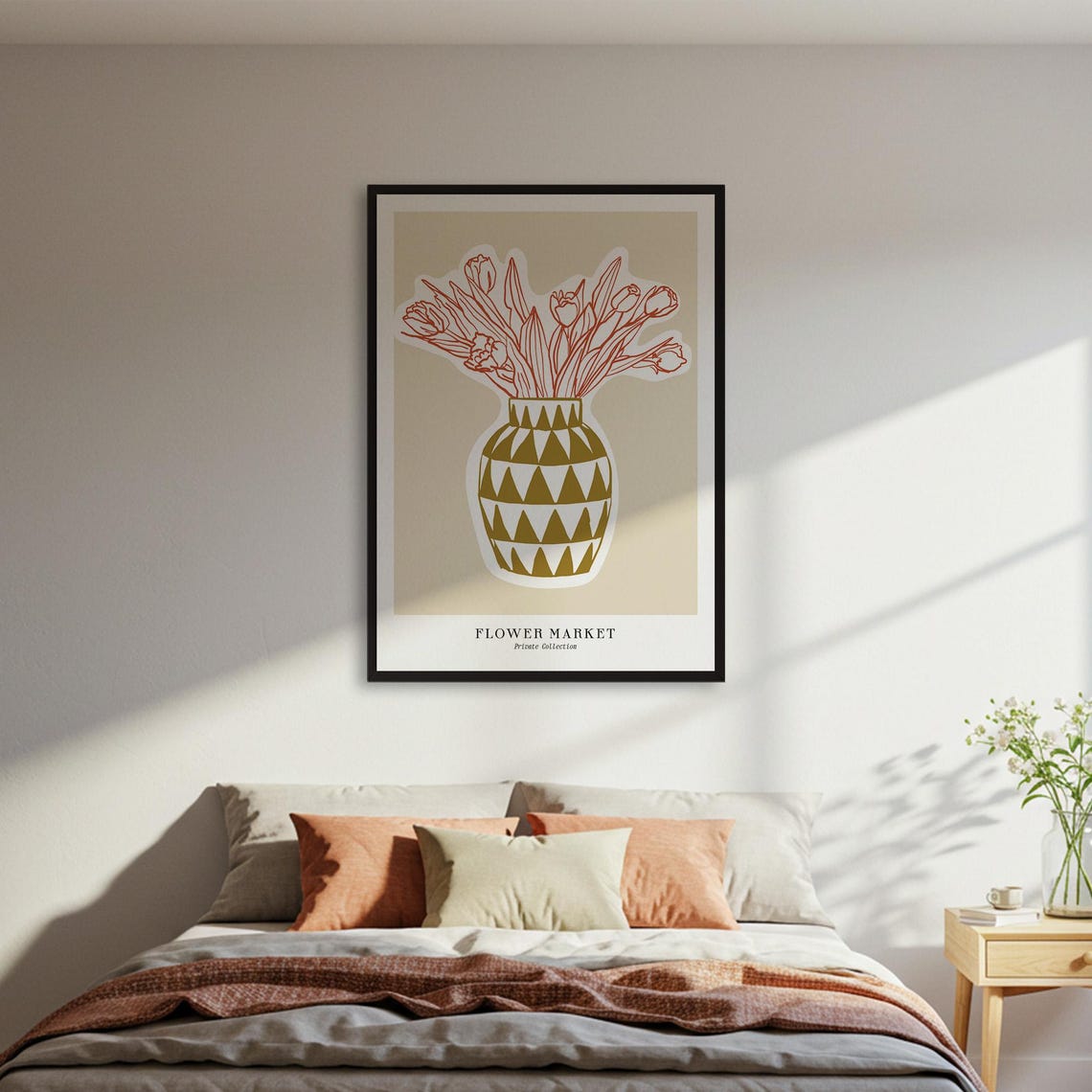 Flower Market Tulips Geometric Vase Orange Line Art Botanical Poster