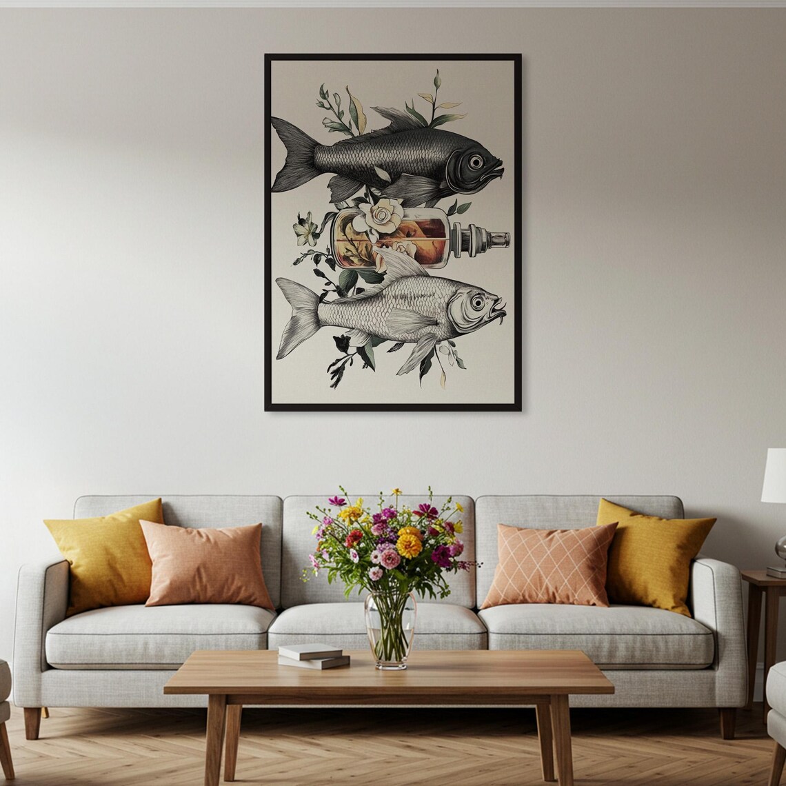 Vintage Fish And Bottle Art Print Nautical Wall Decor Poster Unique Illustration Steampunk Inspired Framed Or Unframed - Image 4