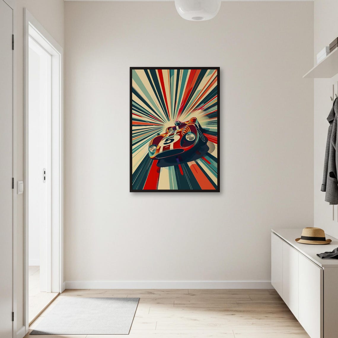 Vintage Race Car Number Five Retro Sunburst Racing Art Poster - Image 3