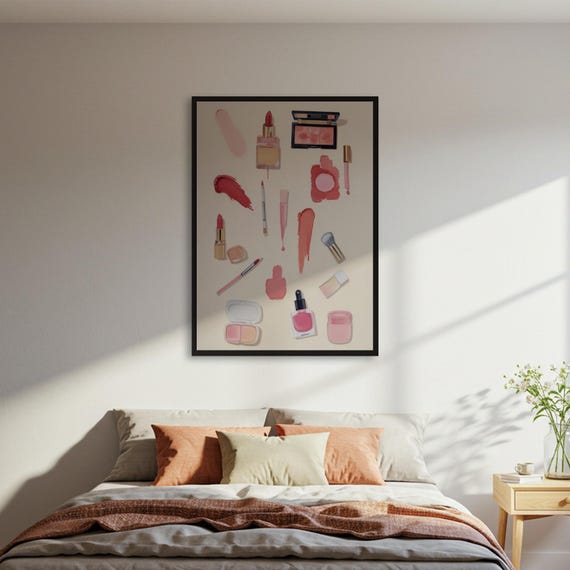 Makeup Flat Lay Poster Printbeauty Wall Artgirly Room Decordressing Artcosmetics Posterframed Or Unframed