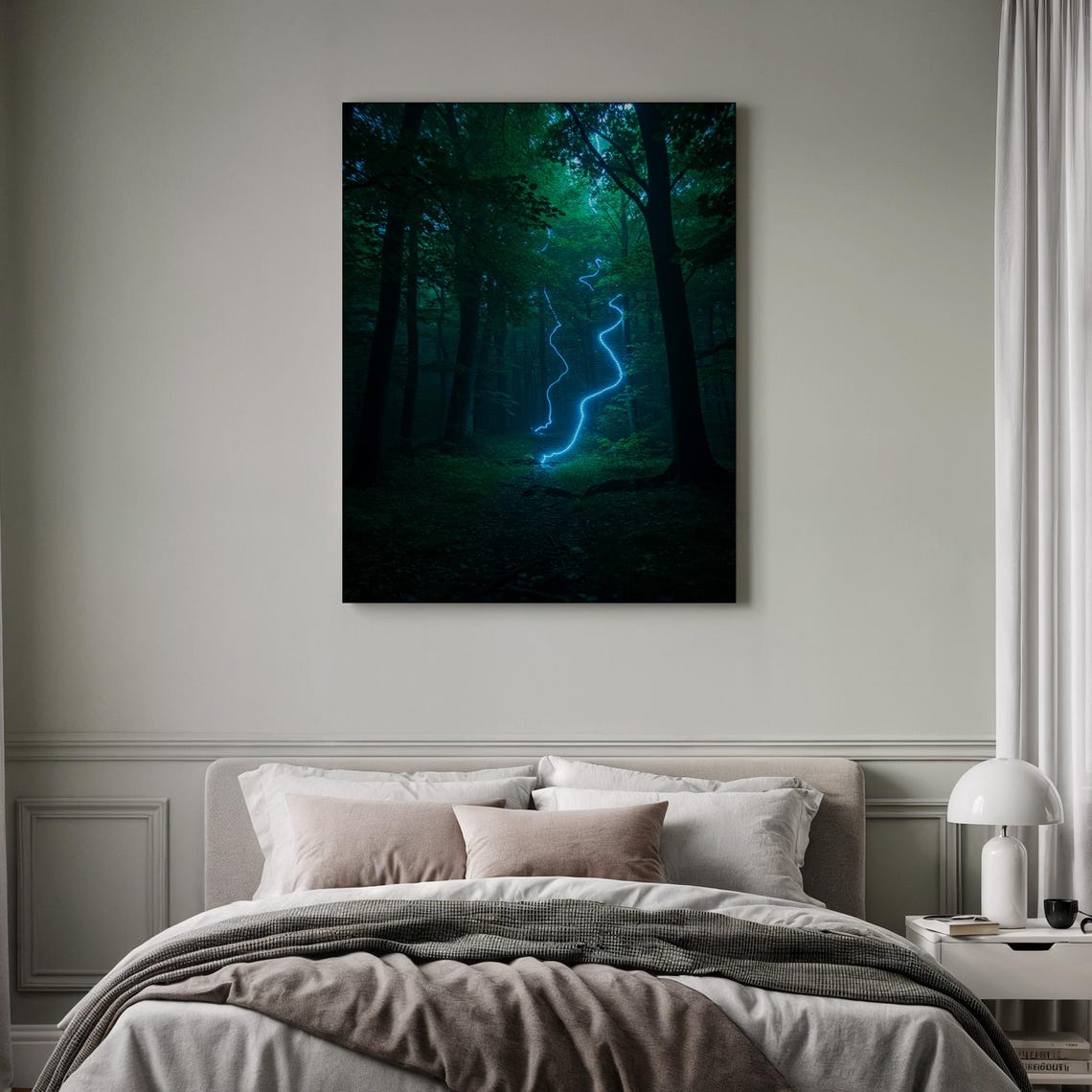 Enchanted Forest Night Glowing Blue Light Magical Woods Poster