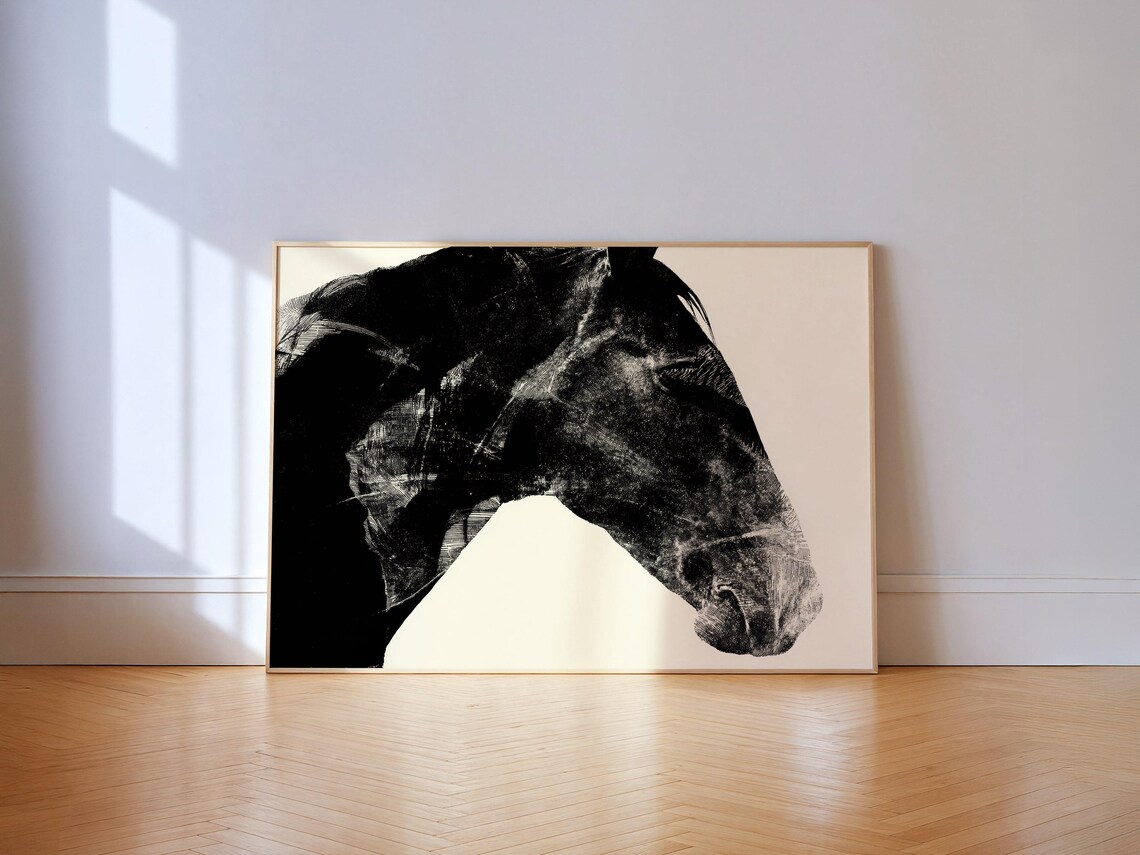 Black Horse Head Bold Brushstroke Minimalist Equestrian Art Poster