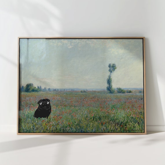 Funny Pug Art Print, Claude Monet Parody