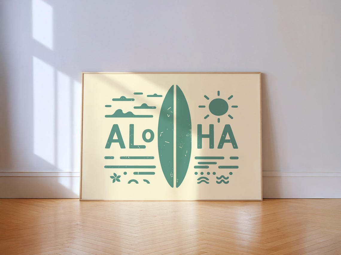 Aloha Surf Print, Teal Coastal Wall Art