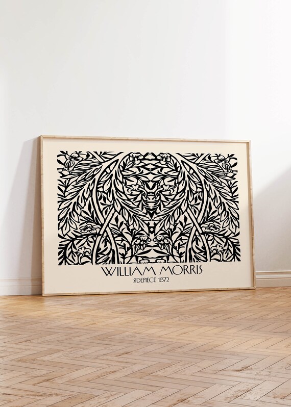 William Morris Sidepiece 1872 Black White Botanical Arts Crafts Print