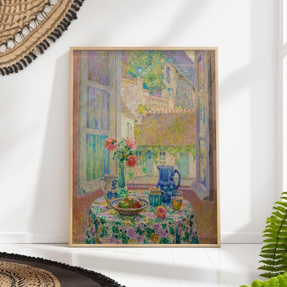 Impressionist Courtyard Table with Pitchers and Flowers Art Print