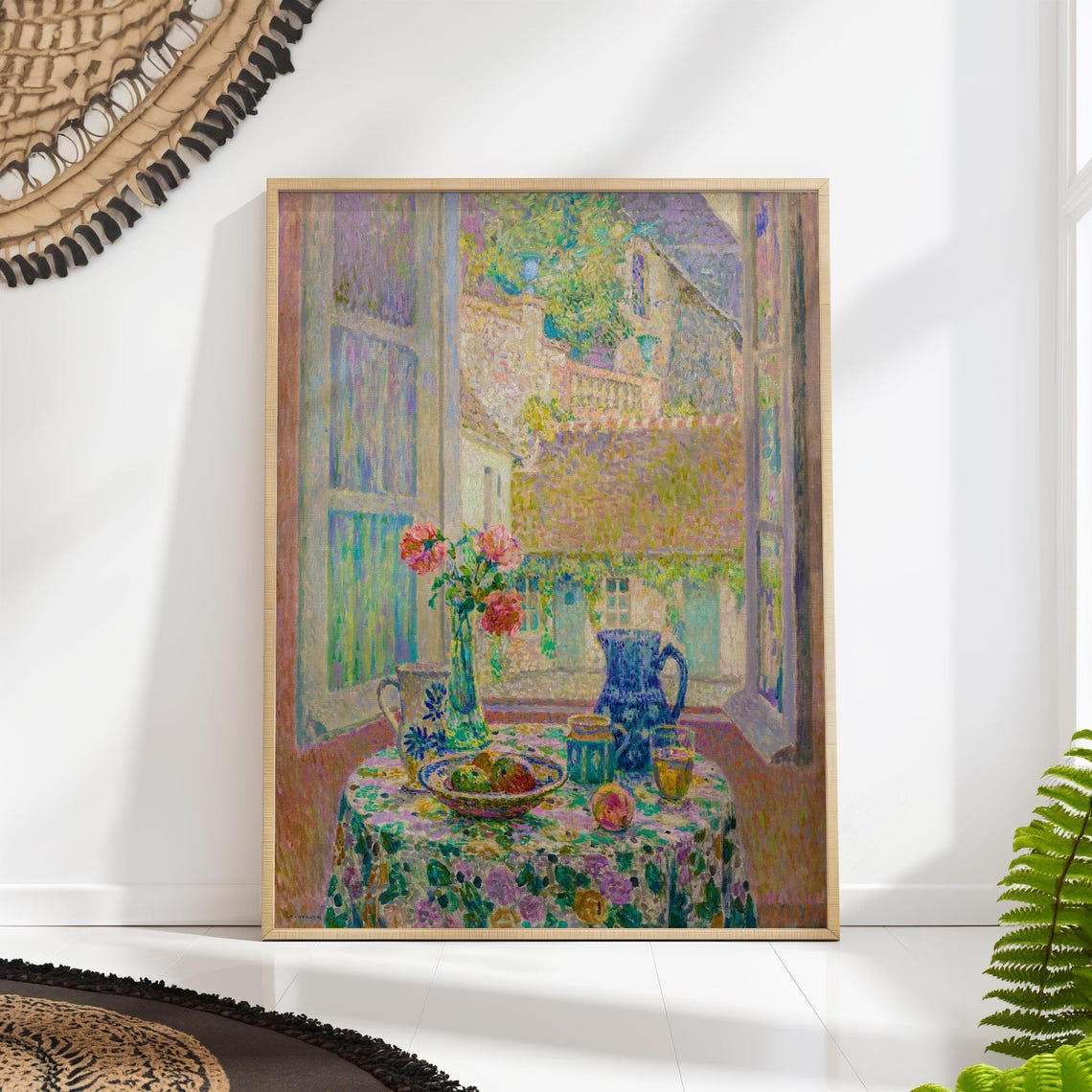 Impressionist Courtyard Table with Pitchers and Flowers Art Print