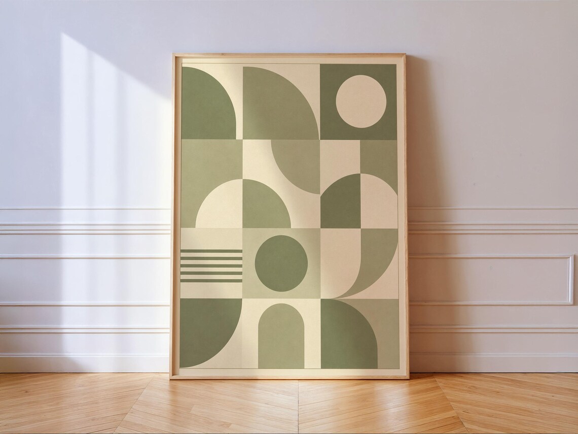Sage Green Geometric Bauhaus Abstract Shapes Mid Century Poster
