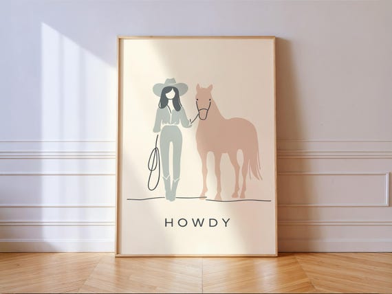 Howdy Cowgirl Poster, Minimalist Western Decor