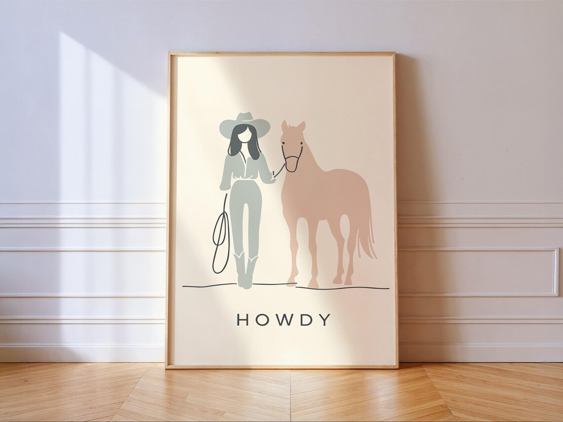 Howdy Cowgirl Poster, Minimalist Western Decor