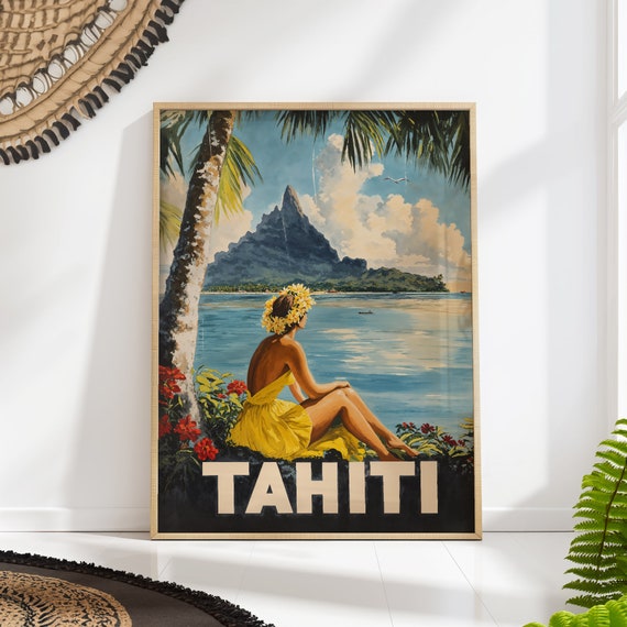 Tahiti Vintage Travel Poster, Tropical Island