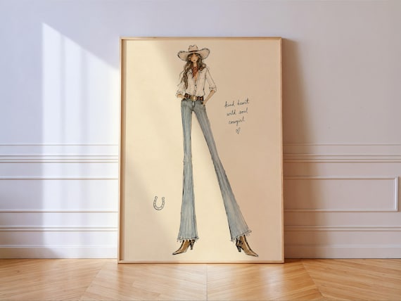 Kind Heart Wild Soul Cowgirl Western Fashion Illustration Poster