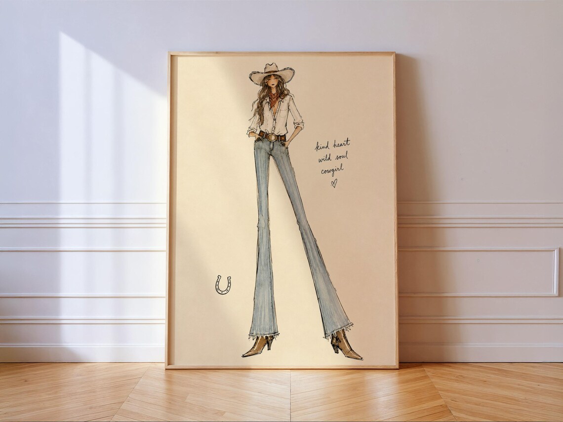 Kind Heart Wild Soul Cowgirl Western Fashion Illustration Poster