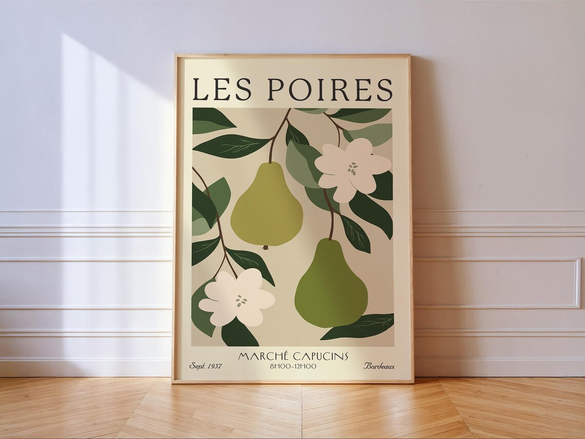 Vintage Pear Art Print, French Kitchen Decor