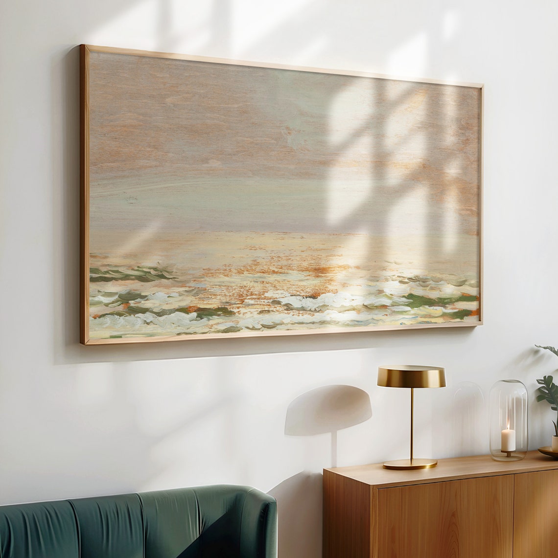 Hazy Neutral Ocean Dawn Minimal Calm Seascape Beige Tones Poster - Image 4