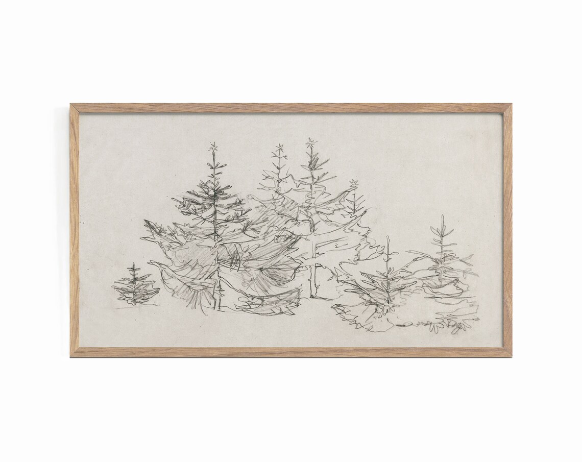 Winter Christmas Tree Sketch Art Print, Holiday - Image 3