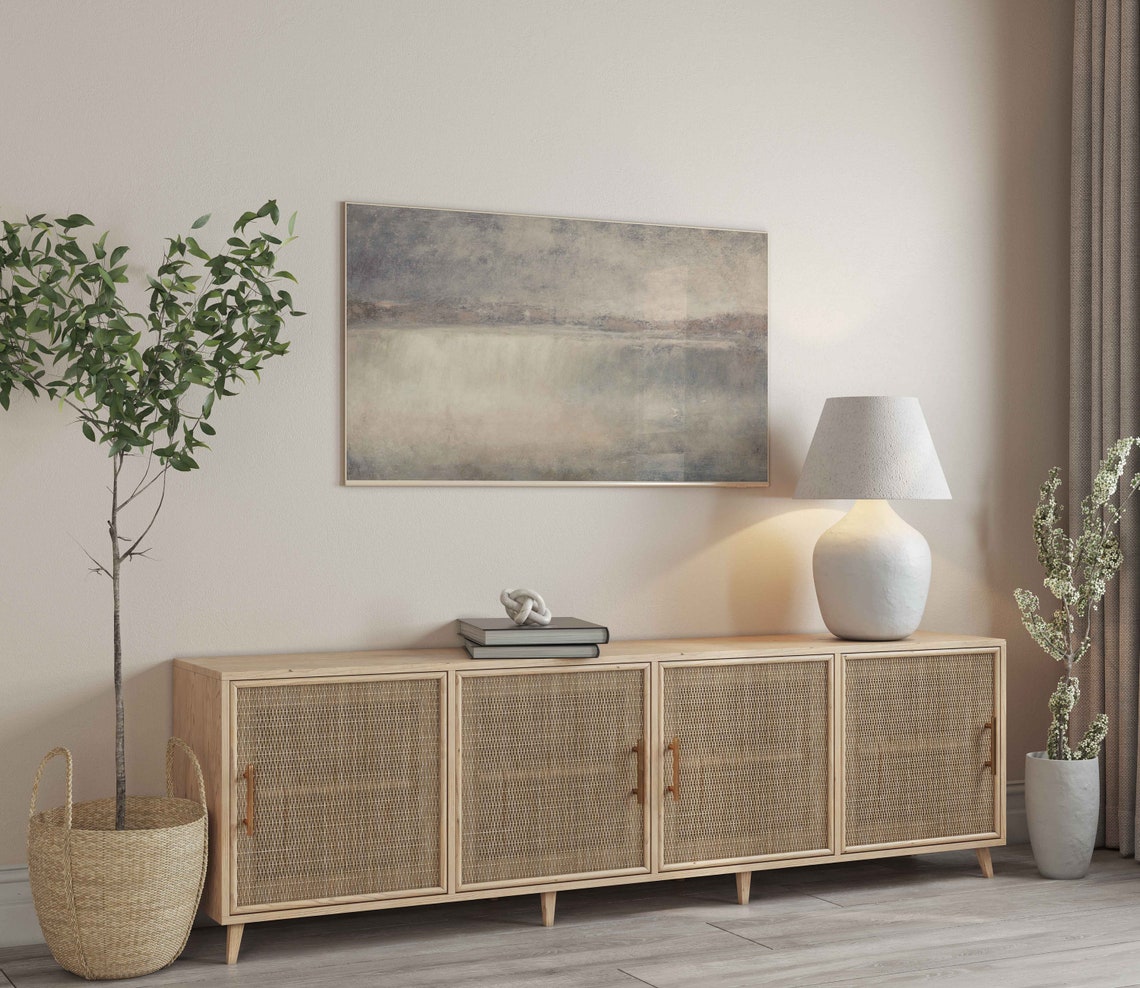 Misty Neutral Abstract Seascape Hazy Beige Horizon Calm Poster - Image 3