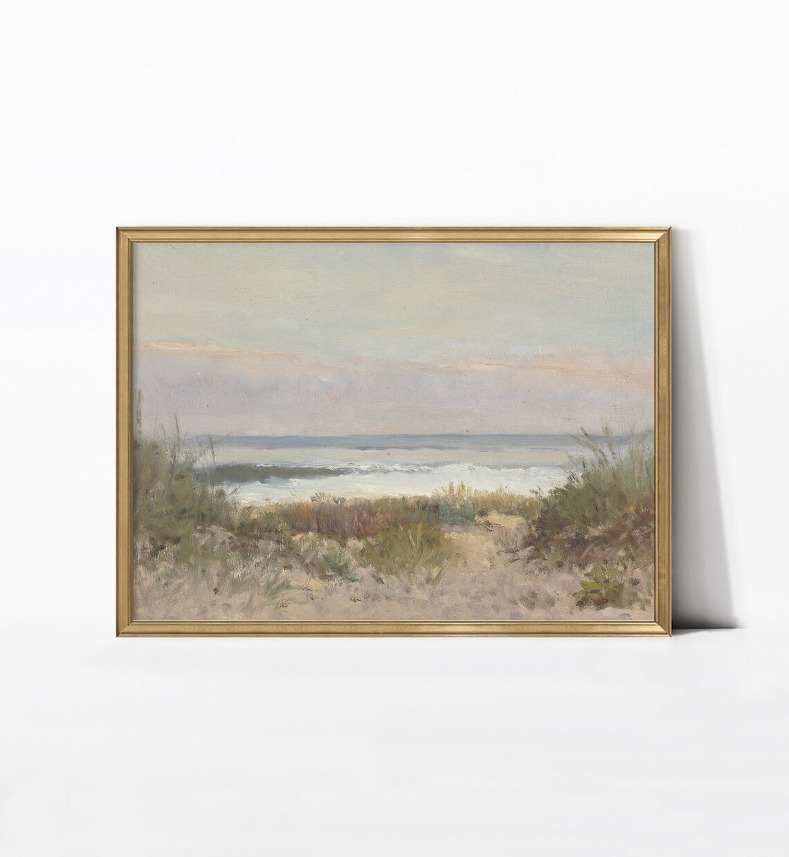 Vintage Beach Dune Grass Soft Surf Morning Impressionist Coastal Painting Poster