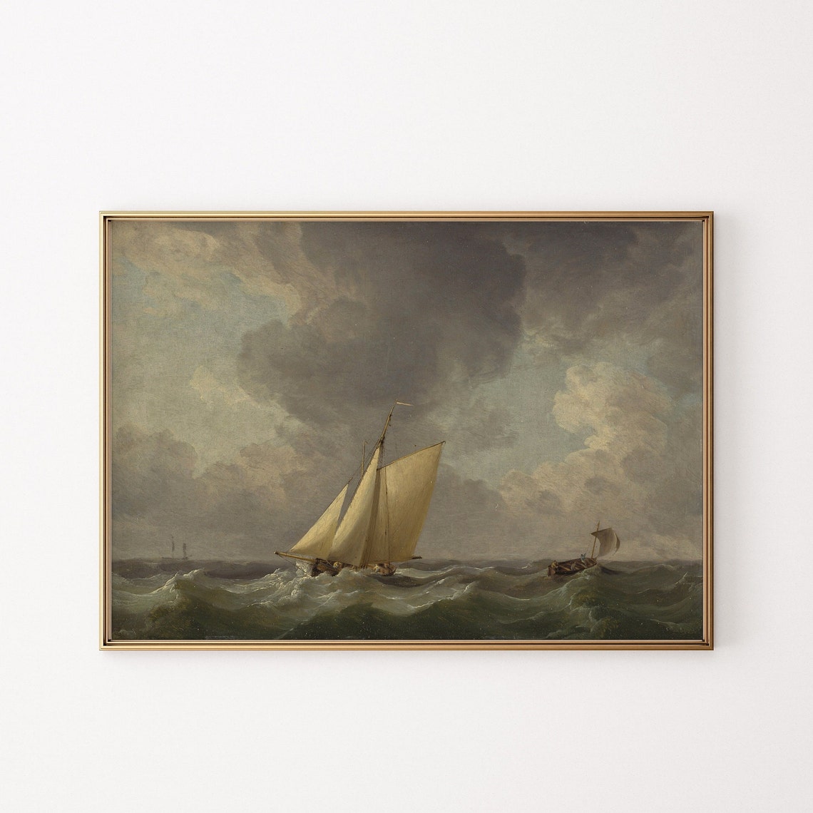 Moody Old Master Seascape Sailboats Stormy Ocean Waves Wall Poster - Image 2