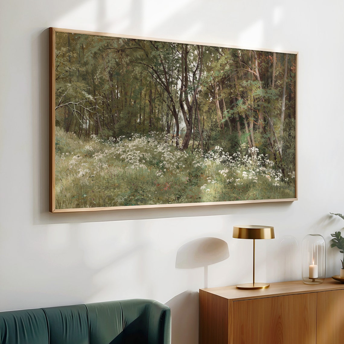 Sunlit Forest Clearing White Wildflowers Summer Meadow Poster - Image 3