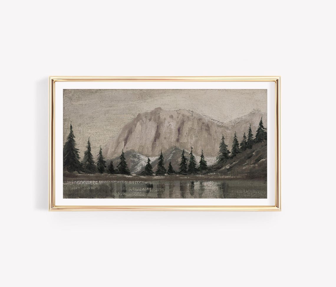 Misty Mountain Lake Pine Trees Vintage Winter Landscape Wall Poster - Image 4