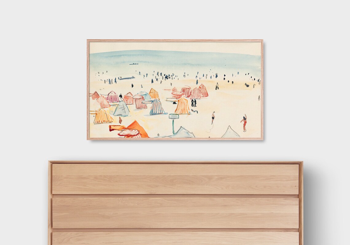 Colorful Beach Tents Seaside Watercolor Summer Shoreline Poster - Image 4