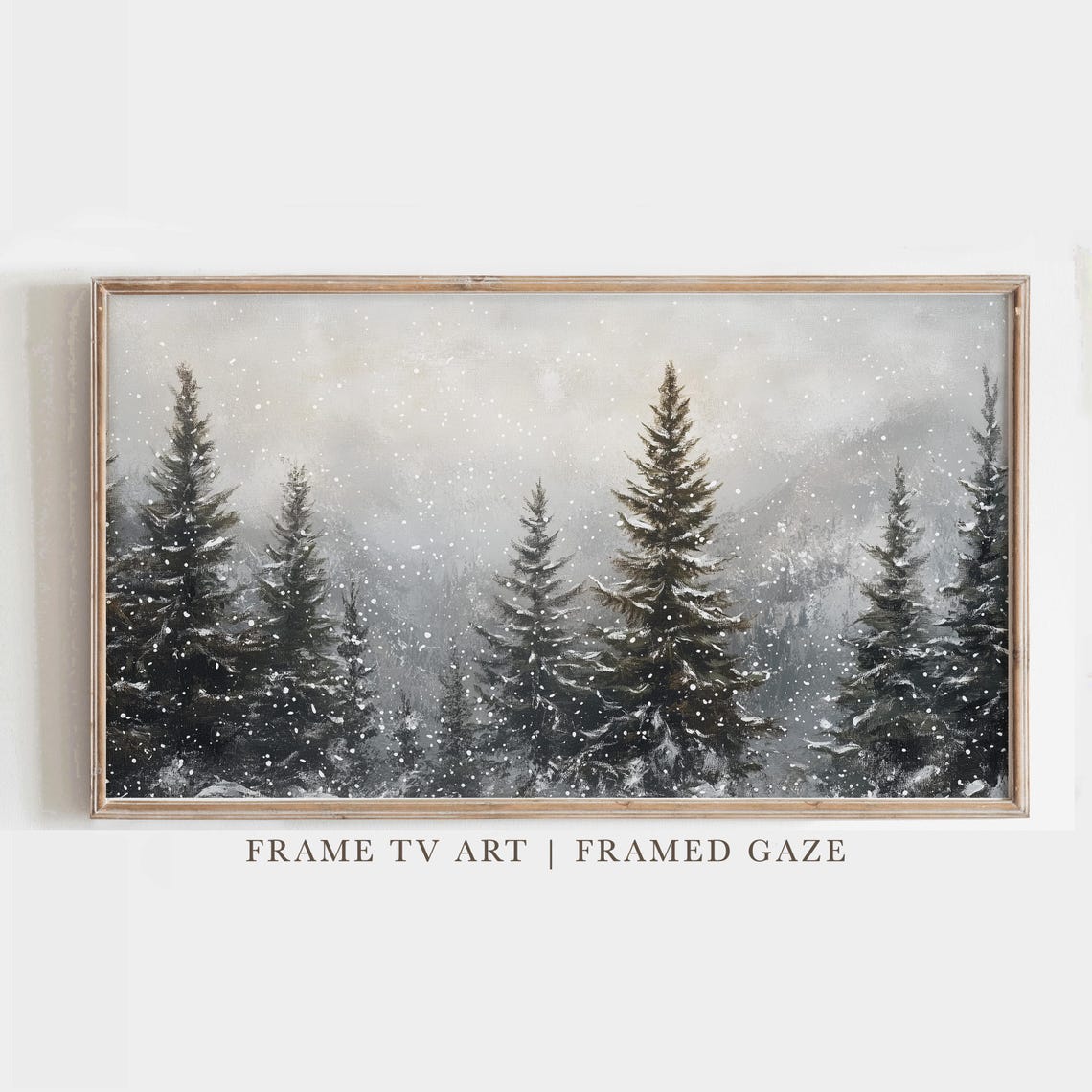 Snowy Pine Forest Falling Snow Winter Wonderland Landscape Wall Art
